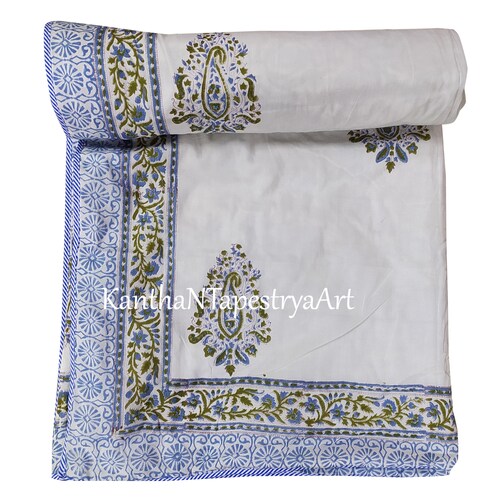 Dohar, coton imprimé cachemire à la main : couverture réversible AC Quilt