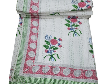 Floral Kantha Quilt, Indian Kantha Quilt, Hand Block Print Kantha, Kantha Blnket, Vintage Kantha, Handmade Kantha, Quilt