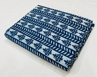 Indigo Floral Block Print Cotton Fabric, Handmade By The Yard