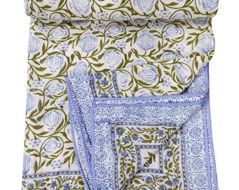Hand Block Print Cotton Dohar, Reversible AC Comforter, Twin/King/Super King Ac Quilt