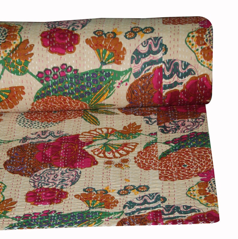 Handmade Kantha Bedcover Throw Cotton Blanket Gudari Indian Etsy