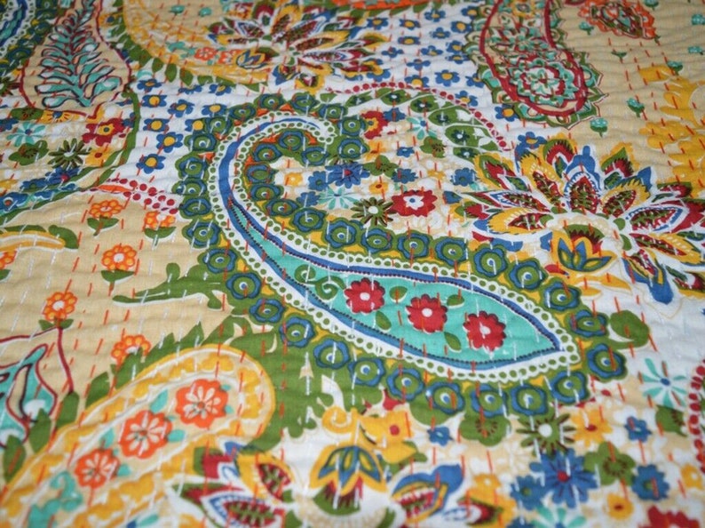 Bohemian Paisley Quilt Kantha Quilt Handmade Vintage Quilts Etsy