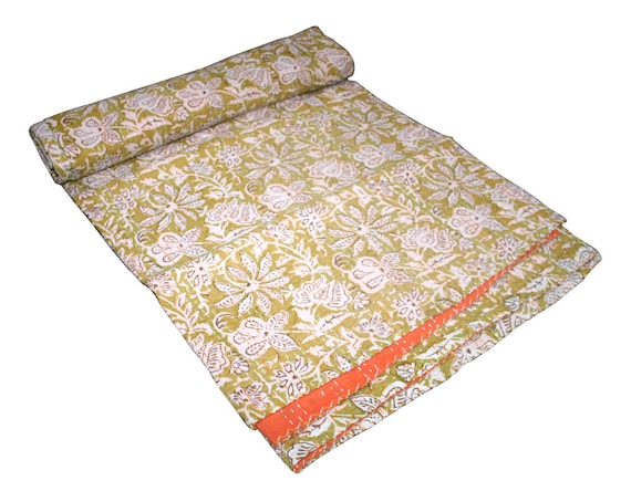 Cotton Queen Kantha Indian Handmade Ethnic Vintage Quilt Throw Bed Cover Gudari