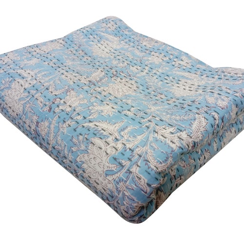 Hand Block Kantha Bed Cover Quilt - Etsy