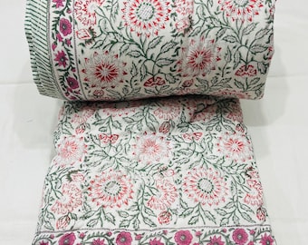 Hand Block Print Cotton Quilt, Soft Warm Indian Blanket Hand Print Quilt