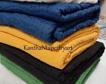 Edredón Kantha de color sólido, edredón Kantha de algodón, edredón hecho a mano, manta Kantha natural en blanco, negro, azul, verde y amarillo, edredón cosido a mano