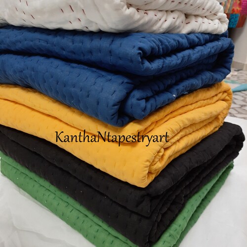 Solid White Cotton Kantha Quilt Hand Stitched Plain White Etsy