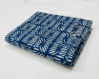 Indigo Floral Cotton Fabric, Hand Block Printed (By The Yard)