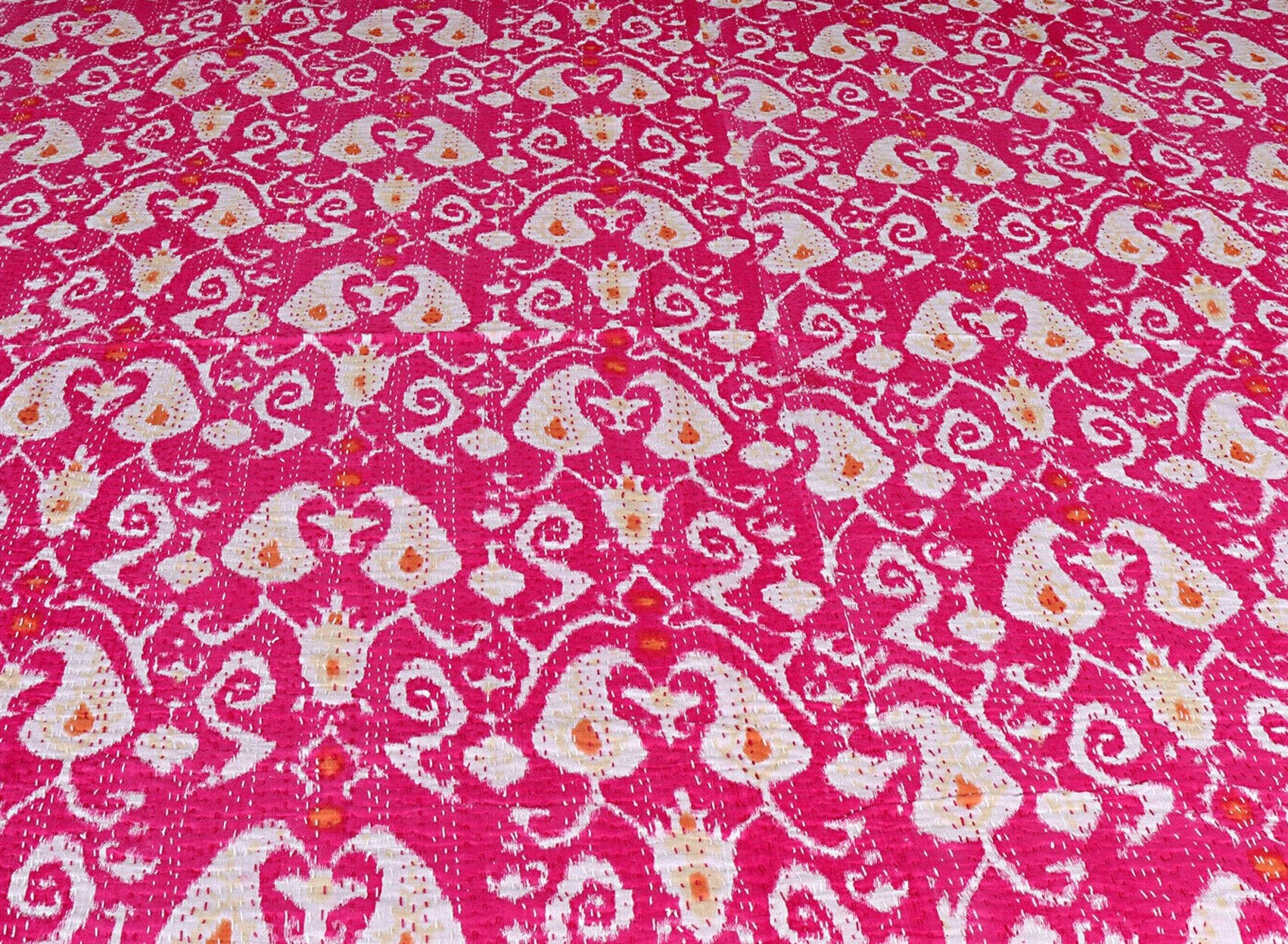 Pink Kantha Quilt King Size Hand Stitch Kantha Paisley Etsy