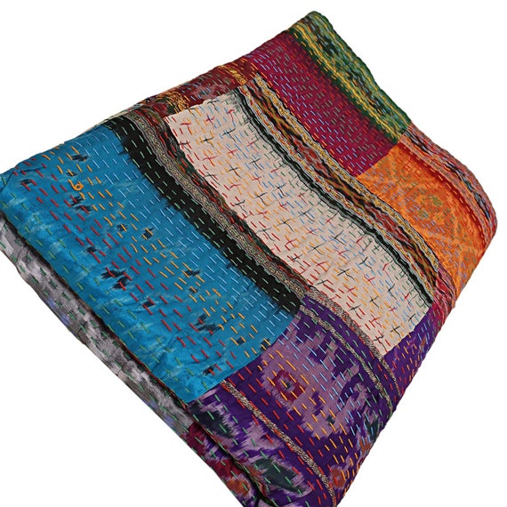 Unique Vintage Indian Silk Handmade Kantha Quilt Indian Quilt Etsy