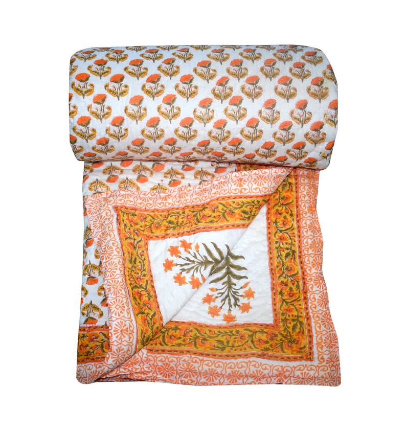 Block Print Quilt 100 Cotton Quilt Reversible Handmade Etsy