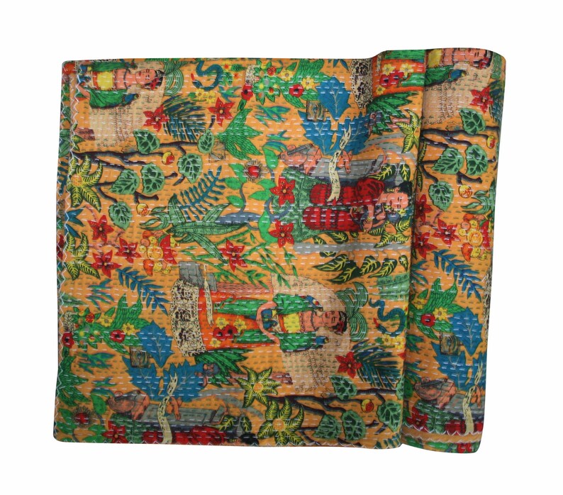 Mexican Queen farida Kahlo Print Handmade Kantha Quilt Bedspread Bedding Blanket Throw Kantha Bohemian Boho Quilt Home Living DecorArt King