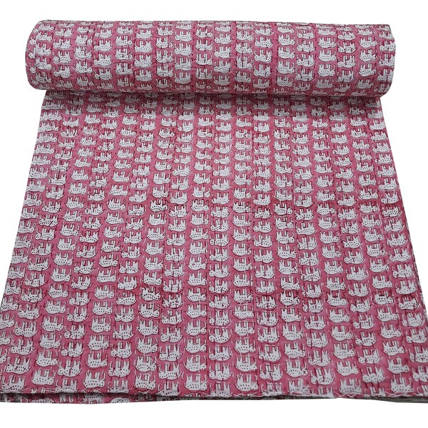 Indian Quilt New Elephant Print Kantha Bed Throw King Size Bedspread Kantha Throw Bedding Bedcover Kantha Blanket Couch Sofa Cover Quilt