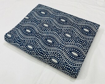Indigo Blue Block Print Fabric, Indian Cotton, Natural Dye, By The Yard