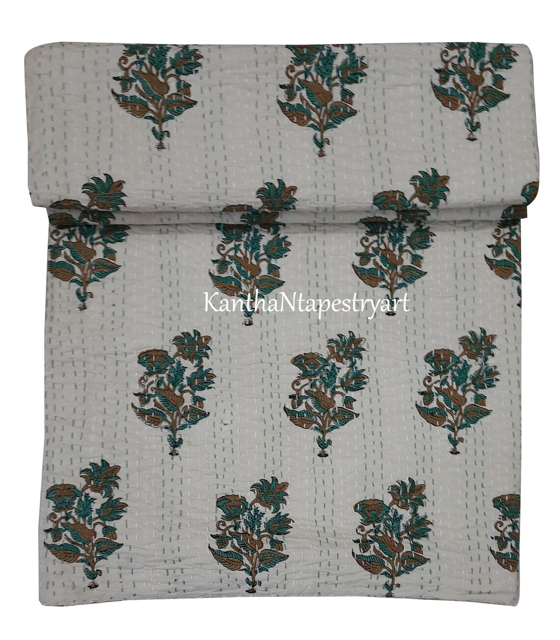 Green Floral Cotton Quilt Soft touch Quilt Large Size Decor Etsy