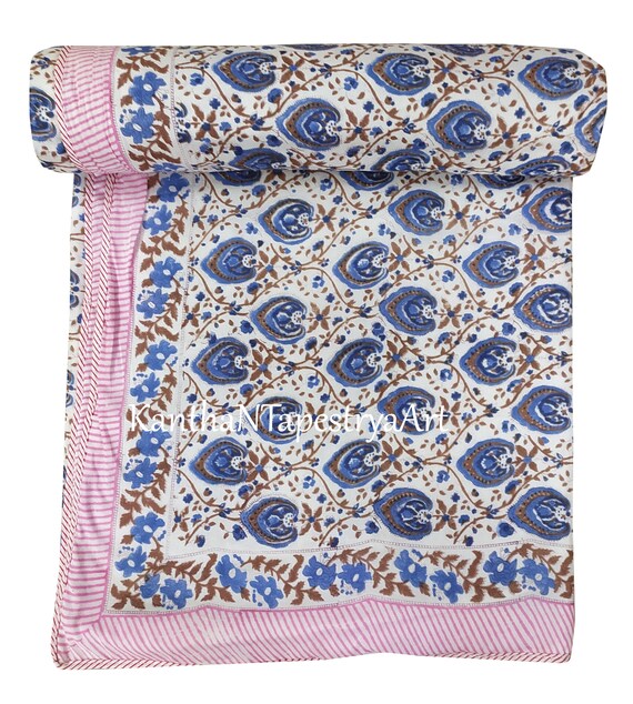 Paisley Printed Cotton Dohar, Bedspread bedcover handmade print blanket throw ac blanket Ac Quilt