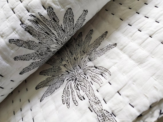 Palm Tree Hand Block Print Kantha Quilt Super Soft Quilt Handmade Beautiful Bed Blanket Quilt Bedspread Throws Art Etsy Canada