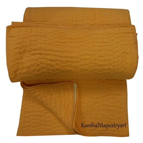 Solid Yellow Color Kantha Quilt Handmade Quilt Soft Cotton Etsy