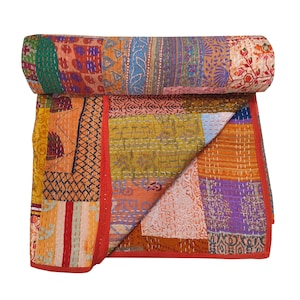 Indian handmade patchwork kantha quilt hippie bedding bedspread boho bohemian vintage kantha blanket gudari king/twin size bed cover