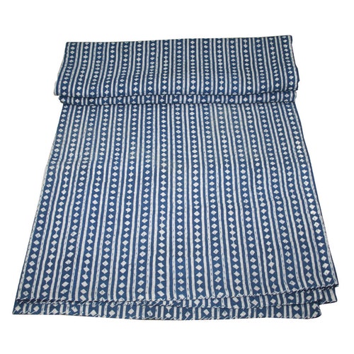 A Beatiful Indigo Blue Kantha Hand Print Bed Cover Kantha - Etsy