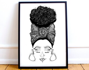 A4 Traditional African Head Wrap Art Black Woman Art African Decor Black Girl Artwork Black Woman Poster African Woman Print Melanin Art