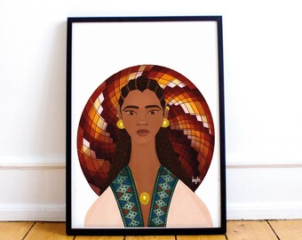 A3 Ethiopian Art. Eritrean Art. Afro Art. Black Woman Art. African Art. African Woman Wall Art. Braid Art. Natural Hair Art.