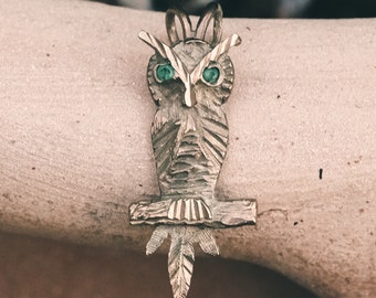 Vintage Owl Pendant - 1960s Jewellery - Emerald Eyes - 9ct Gold - Vintage Necklace - Fine Jewellery