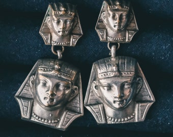 1920s Egyptian Revival Pharaoh Earrings - Art Deco - Antique Earrings - Ancient Egypt - Stud Earrings