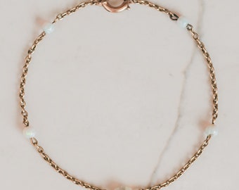 Art Deco Opal Bead Chain Bracelet - 15ct Gold - Faceted Rock Crystal - Antique Bracelet - Circa 1920