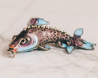 1960s Articulated Koi Carp Pendant - Vintage Jewellery - Fish Pendant - Enamel Fish