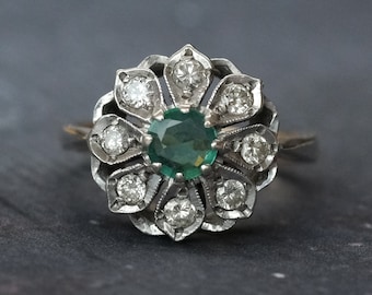 Mid-Century Emerald Flower Ring