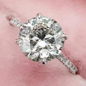 3.5ct Round Cut Moissanite Engagement Ring, Pave Solitaire Ring, Claw 4 Prongs, With Hidden Halo & Pave Bridge, Bridal Wedding Ring