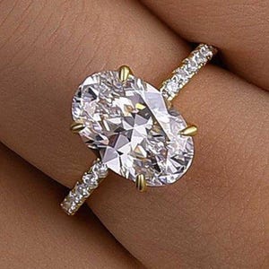 2.00CT Classic Vintage Style Oval Moissanite Ring, Oval Cut Solitaire Diamond Ring, Gorgeous Hidden Halo Anniversary Ring, White Gold Ring