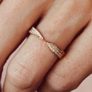 Three Row Pave Diamond Ring | Wide Crossover Twist Band | .24 CT Moissanite Wedding Band | Elegant Statement Ring for Her