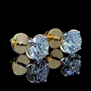 Moissanite Stud Earrings • 14K Gold Solid • Round Cut • Moissanite Stud • Sterling Silver Stud Earrings • Moissanite Earring • Bridal