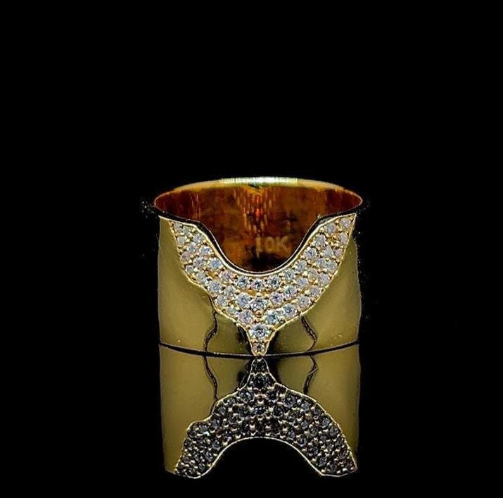 Lab Grown Diamond 14K Gold Cigar Band Ring, Unique 5mm Wide Cut Out Design, Perfect for a Wedding or Nesting Ring, Luxurious Gift for Fiance