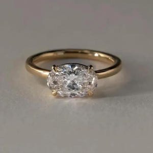 2.0CT East West Oval Cut Moissanite Diamond Ring| 14K Gold Diamond Engagement Ring| Wedding Ring| Anniversary Gift| Christmas Gift| Rings