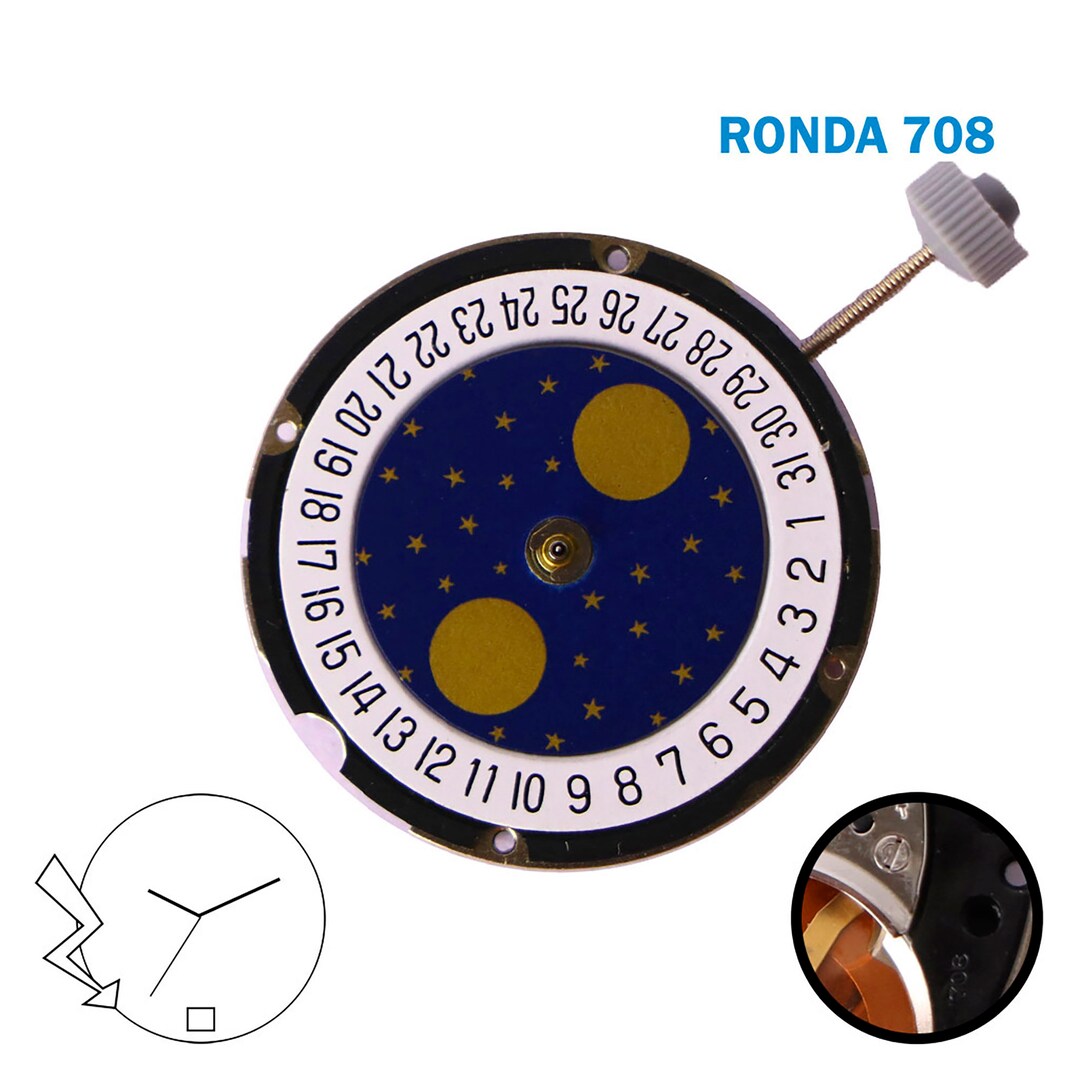 RONDA Swiss Movement 708 Gold Disk at 6 moon Face3 Hands. Etsy