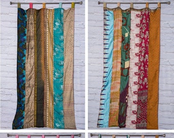 2 Pcs Indian Vintage Old Silk Sari Fabric Made Multi color Handmade Curtain Door Window Decor Upcycled Curtain Home Door Window Curtain