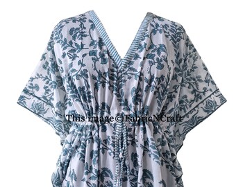 Floral Print One Size Kaftan India Kaftan Indian Hand Block Printed Short Kaftan Pure Cotton Beach Caftan Beach Cover-up Beach Dress