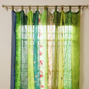Boho Hippie Silk Sari Curtain, Handmade Patchwork Window Decor