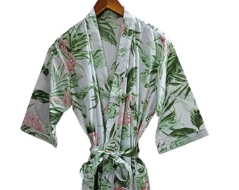 Long Cotton Kimono, Handmade Floral print Cover up Bath Robes, Beach Wear Dress Gift for her/ Wedding/ Bridal Robe/ Handmade Robe Gift