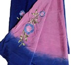 Indian Vintage Crepe Silk Hand Dye Multi Color Printed Embroidery Floral Crafting Fabric 5YD Saree