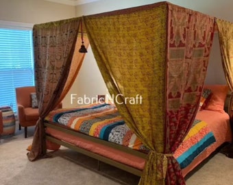 Bed Canopy queen/king size Hippie Boho Decor India silk vintage sari saree Curtains Bohemian patchwork Canopy Assorted