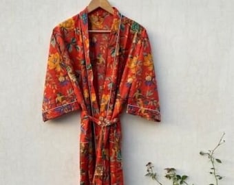 Robes, Lightweight pure cotton kimono robe, ladies night gown, kimono dressing gown, bridesmaid gowns, sustainable women bathrobe, Kimono