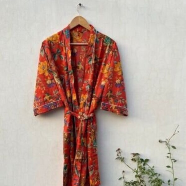 Robes, Lightweight pure cotton kimono robe, ladies night gown, kimono dressing gown, bridesmaid gowns, sustainable women bathrobe, Kimono