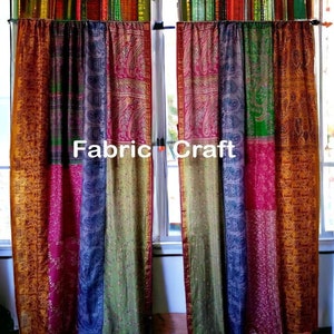 20 Pcs of Indian Vintage Old Silk Sari Multi color Handmade Patchwork Curtain Door Drape Window Home Decor Recycled Curtain