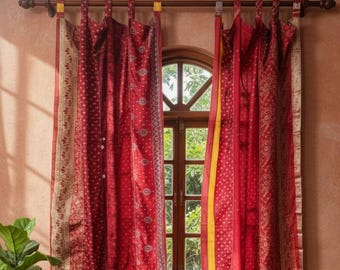 Handmade Vintage Silk Sari Curtain, Boho Patchwork Window Decor (83" x 41")