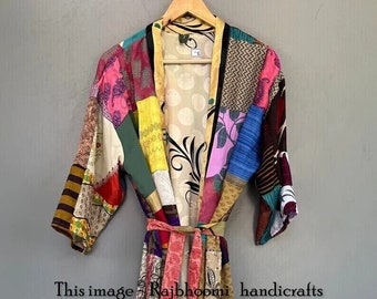 Indian Saree Kimono, Handmade Patchwork Kimono, Bridesmaid Gown, Women Bathrobe, Night Robe, Summer Kimono, Silk Kimono, Gift For Her