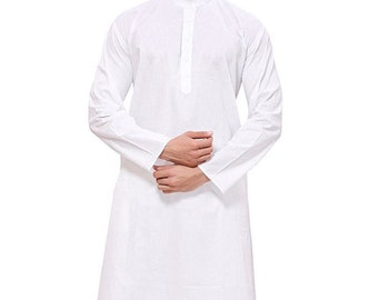 Indian Shirt White Cotton Kurta tunic solid Plus size loose fit Big and tall